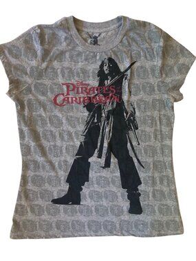 Women's PIRATES OF THE CARIBBEAN Cap Sleeve Graphic T-Shirt JACK SPARROW Size XL